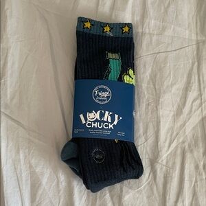 NWT - Lucky Chuck Fringe Studio Men's Dark Blue Socks with Yellow Stars